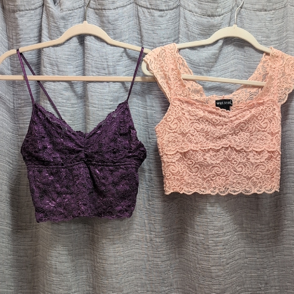 Wet Seal Lace Crop Tops in Purple and Pink